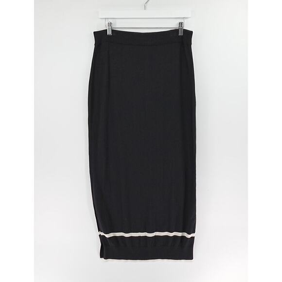 PLANET by Lauren G Pima Cotton Borderline Skirt 2 Black Mod Minimalist Timeless - Picture 1 of 16